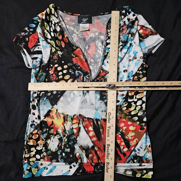 Libra Womens Blouse Multi-Color Size PS Polyester Blend Short Sleeve Stretch - Picture 15 of 16